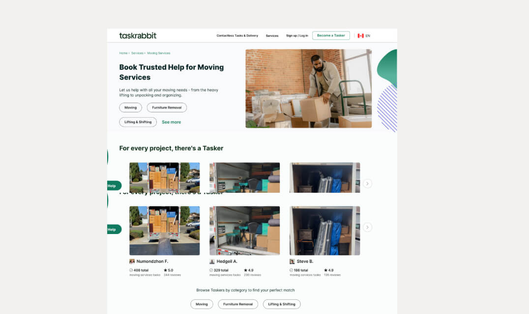 Sales Landing Page Examples - Taskrabbit