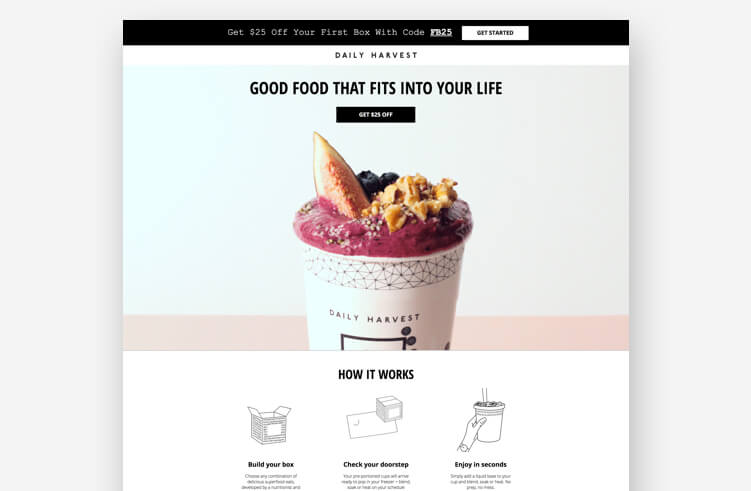 Best Landing Page Design: Daily Harvest