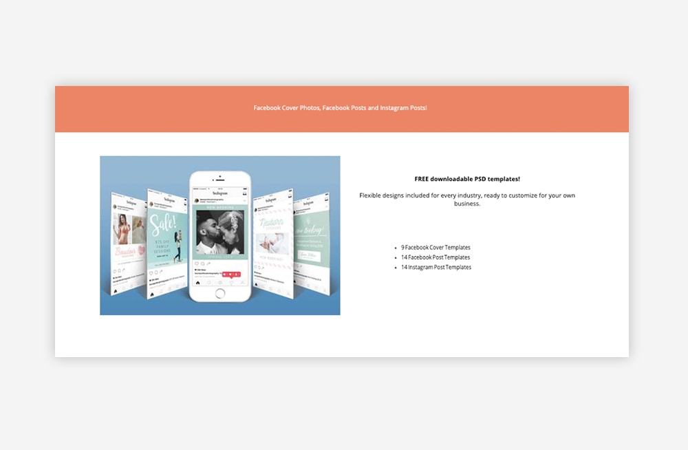 A section of the Photobiz landing page showing the free templates