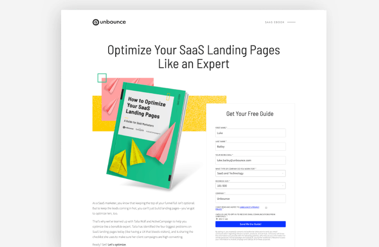 A section of Unbounce's Talia Wolf ebook landing page