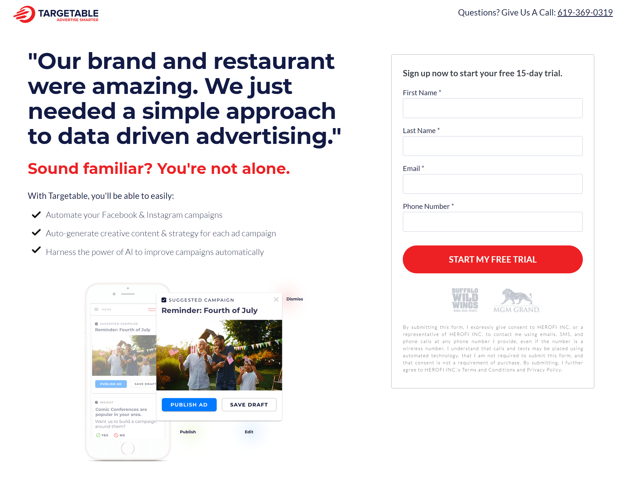 Targetable sign up pages with testimonials